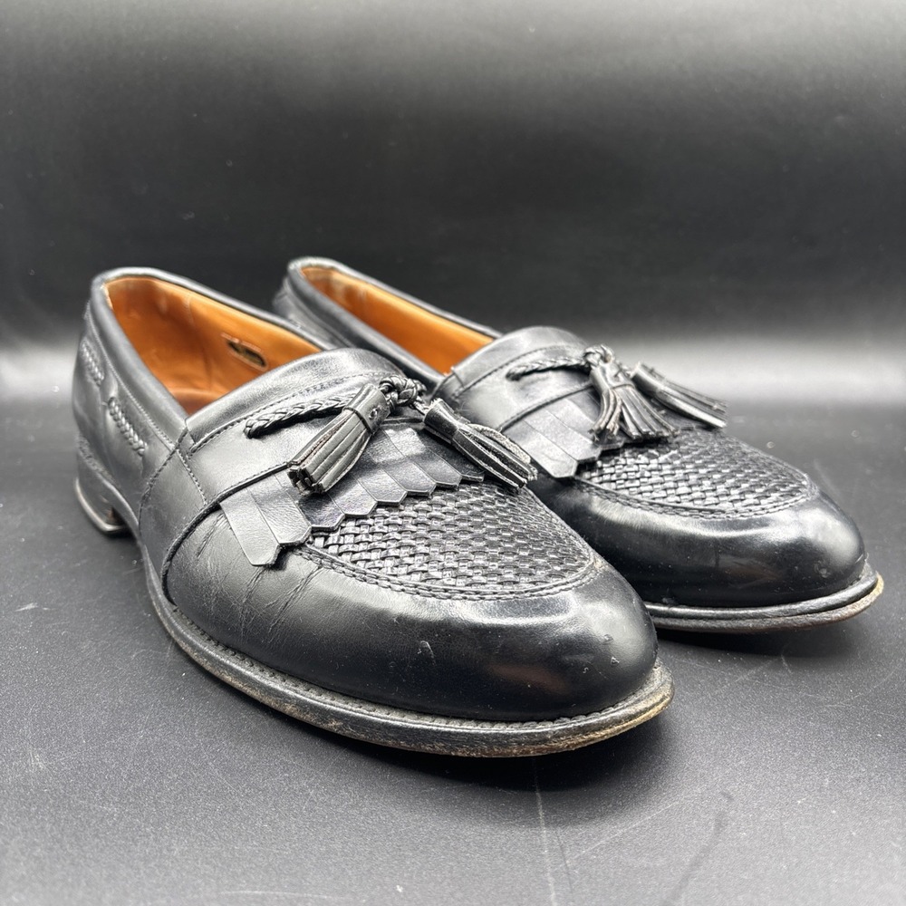 Allen Edmonds Cody Kiltie Loafers Men's 10.5 D Black Leather Woven Tassel 1809